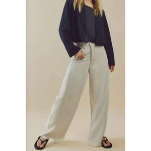 Free People Cream Wide Leg Jeans